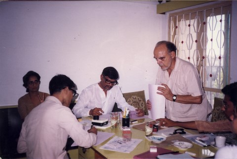 Alfred de Grazia with Arun Gandhi, Bombay, working on "A Cloud over Bhopal" 1985